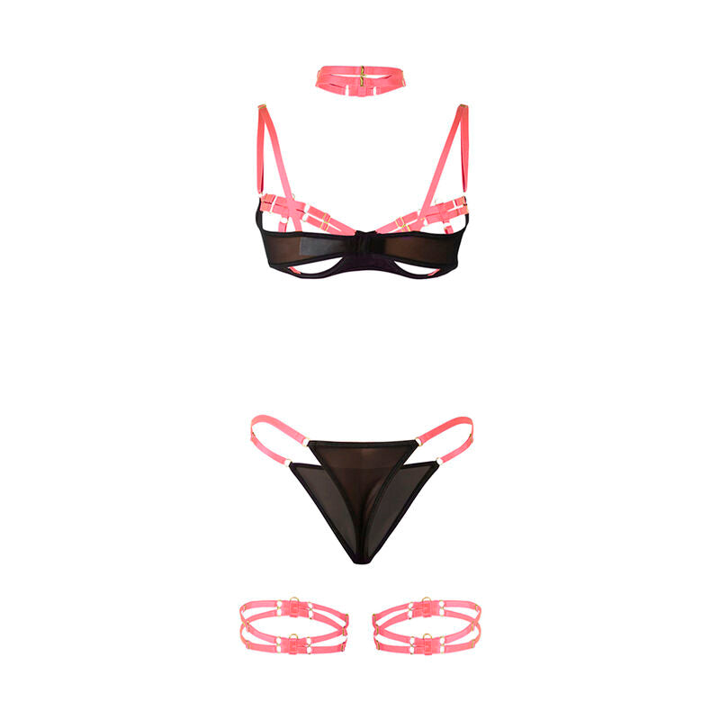 Subblime Set Sujetador + Braguitas Rosa Fluorescente L/XL con Accesorios