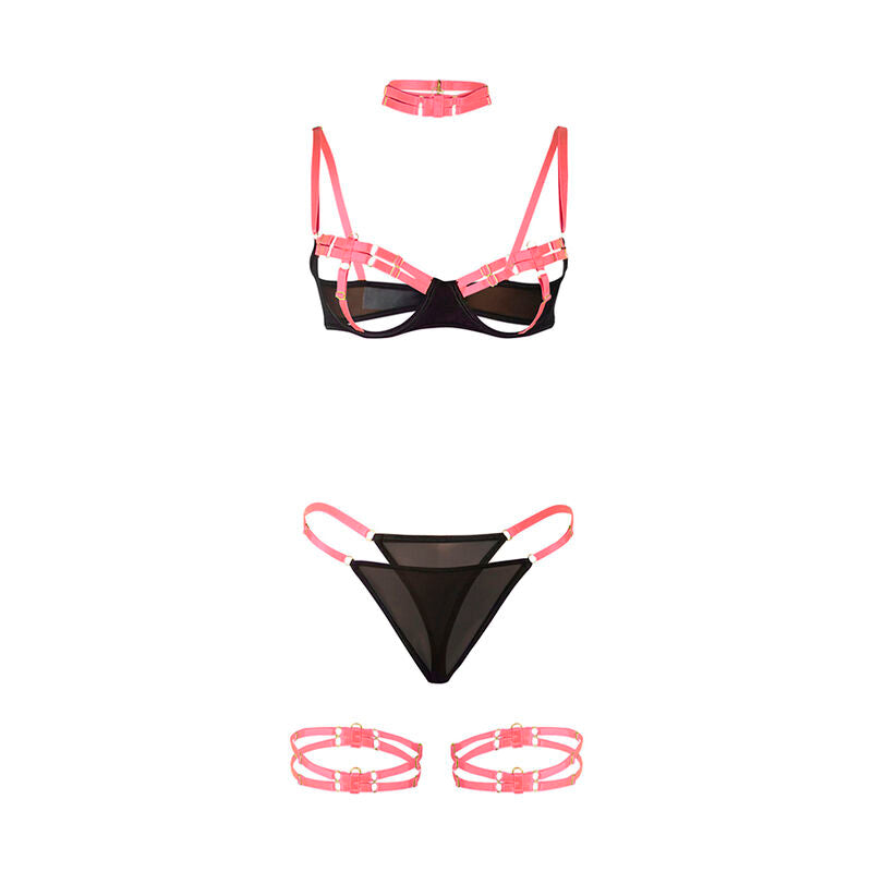 Subblime Set Sujetador + Braguitas Rosa Fluorescente L/XL con Accesorios
