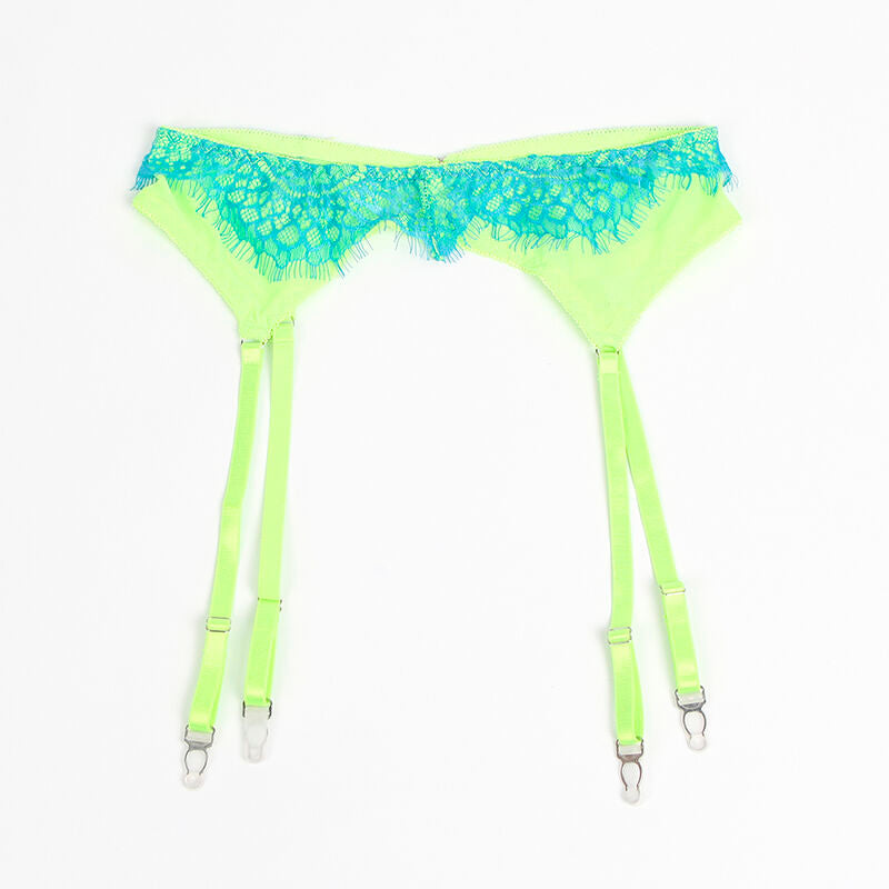 Conjunto de Lencería Subblime con Encaje y Liguero Verde y Azul L/XL