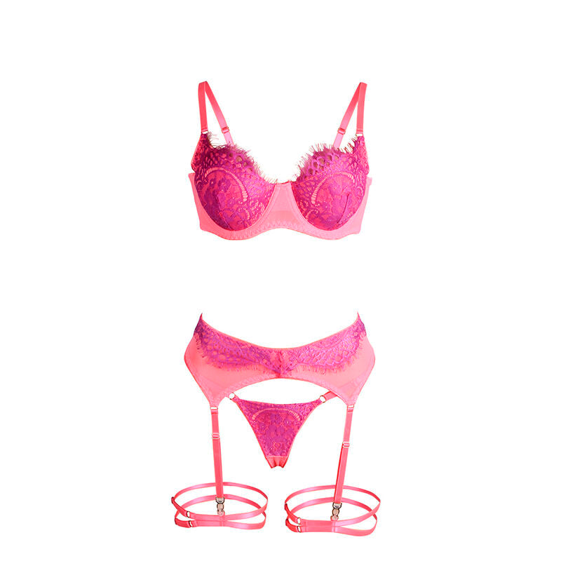 Subblime Set de Lencería con Encaje y Liguero Rosa y Lila L/XL