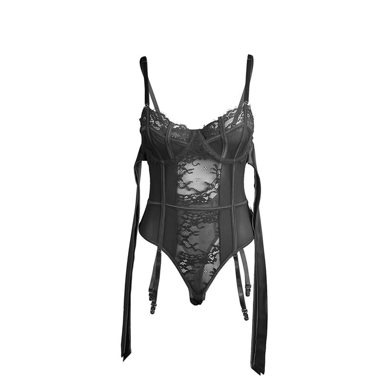 Bodysuit de Encaje Negro con Lazos y Ligueros - Subblime Bodies S/M