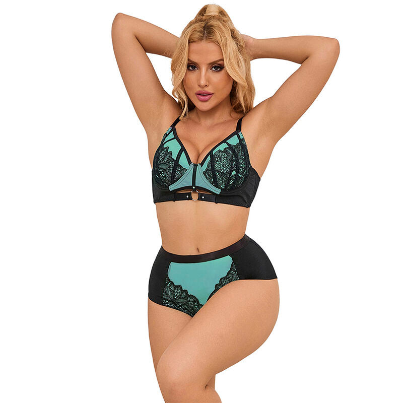 Subblime Green Patent Leather Mesh Zipper Bra Set L/XL