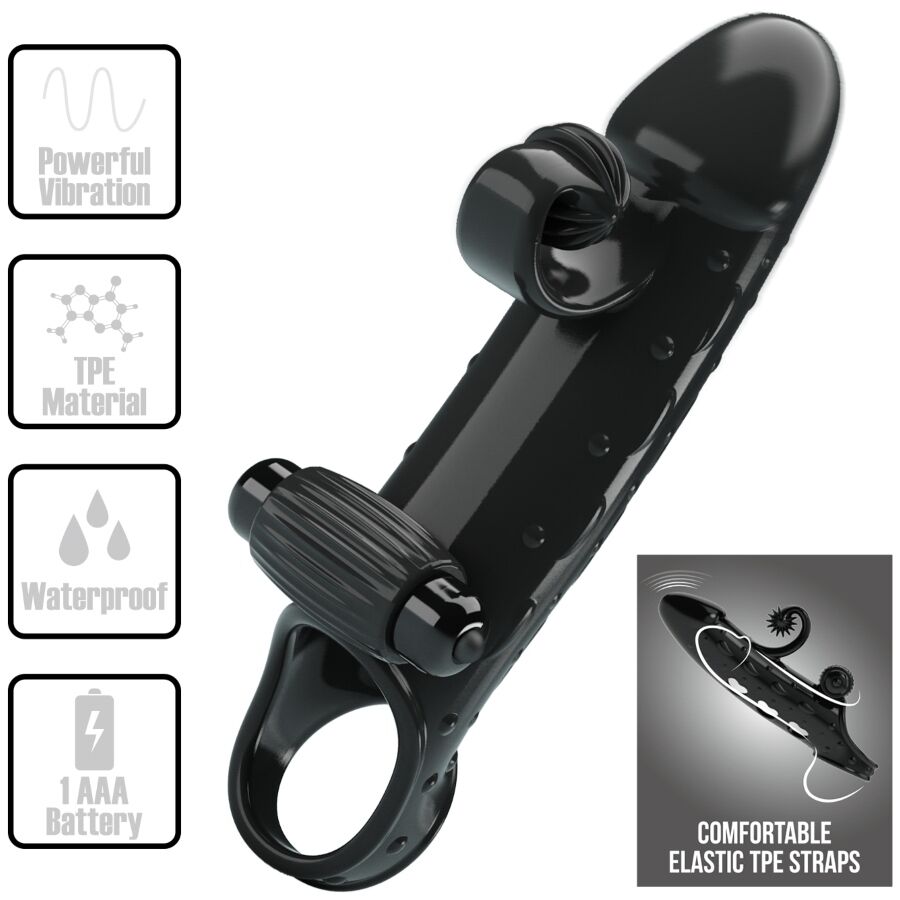 Romance Vibrating Penis Sleeve Black - Funda de Placer con Vibracion