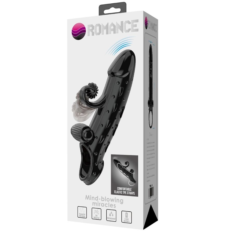Romance Vibrating Penis Sleeve Black - Funda de Placer con Vibracion