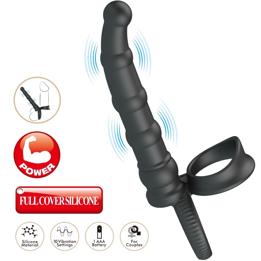 Pretty Love Tatum - Vibrador Anal con Anillo Peneano 10 Vibraciones Negro