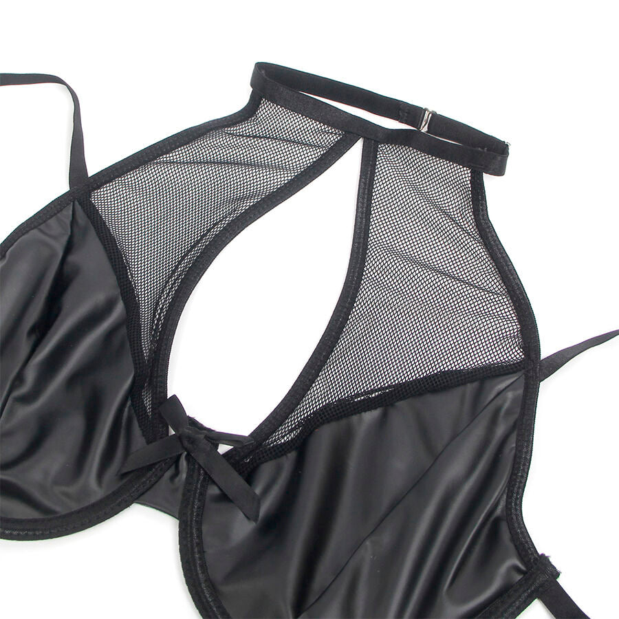 Conjunto de Lencería Cuero Negro Subblime - Sujetador y Falda S/M