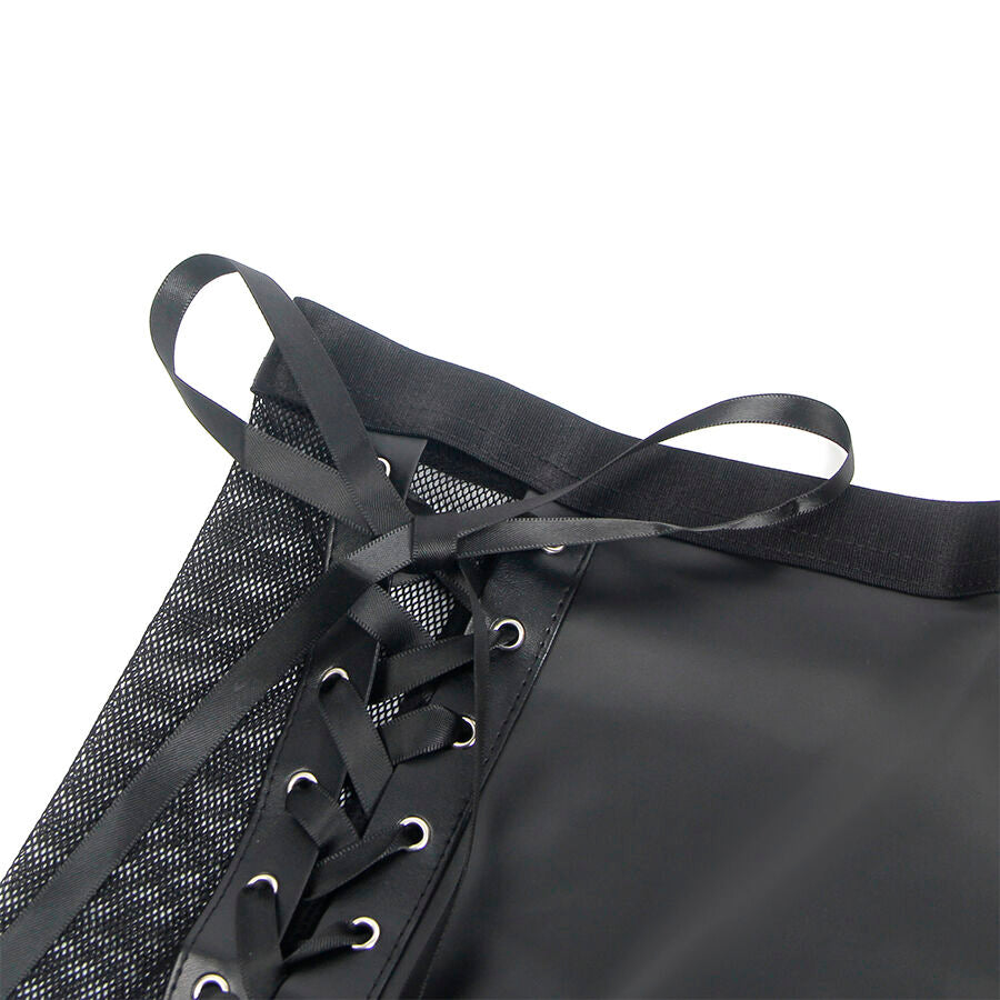 Conjunto de Lencería Cuero Negro Subblime - Sujetador y Falda S/M
