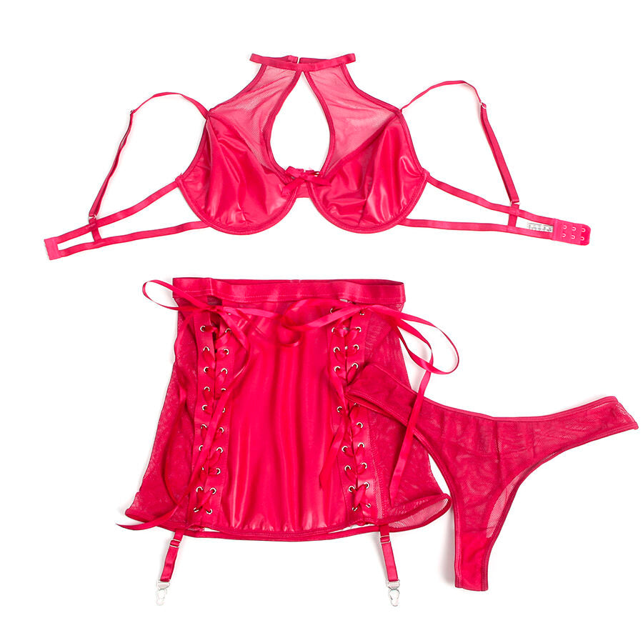 Conjunto de Lencería Subblime Cuero Rojo - Sujetador y Falda L/XL