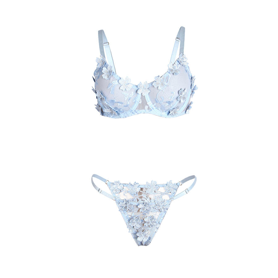 Conjunto de Lencería Subblime con Bordados Florales - Azul Cielo Talla L/XL