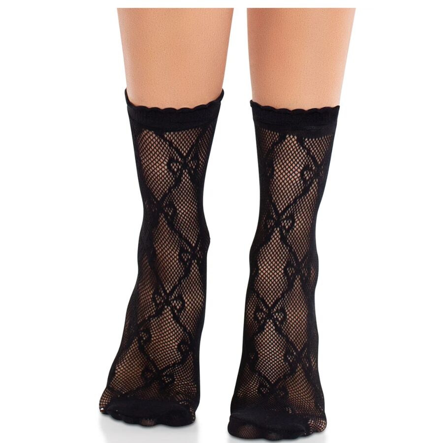 Leg Avenue Black Lace Bow Lace Socks - Medias Elegantes con Encaje