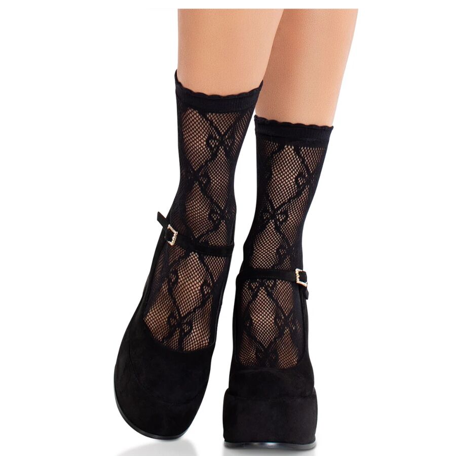 Leg Avenue Black Lace Bow Lace Socks - Medias Elegantes con Encaje