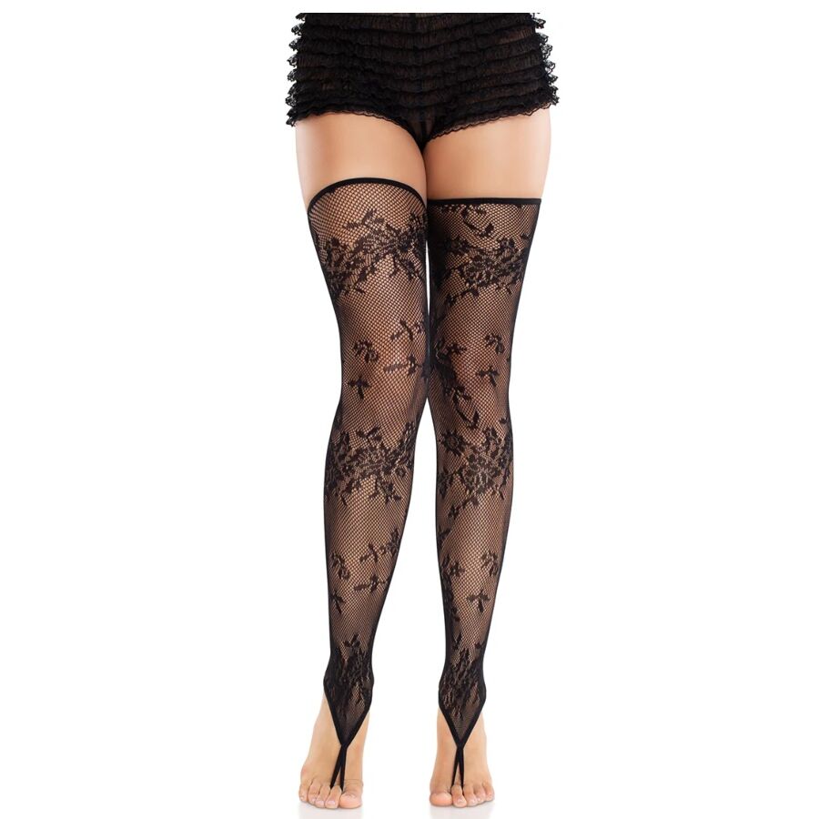 Leg Avenue Floral Lace Footless Stockings - Medias de Encaje Negro