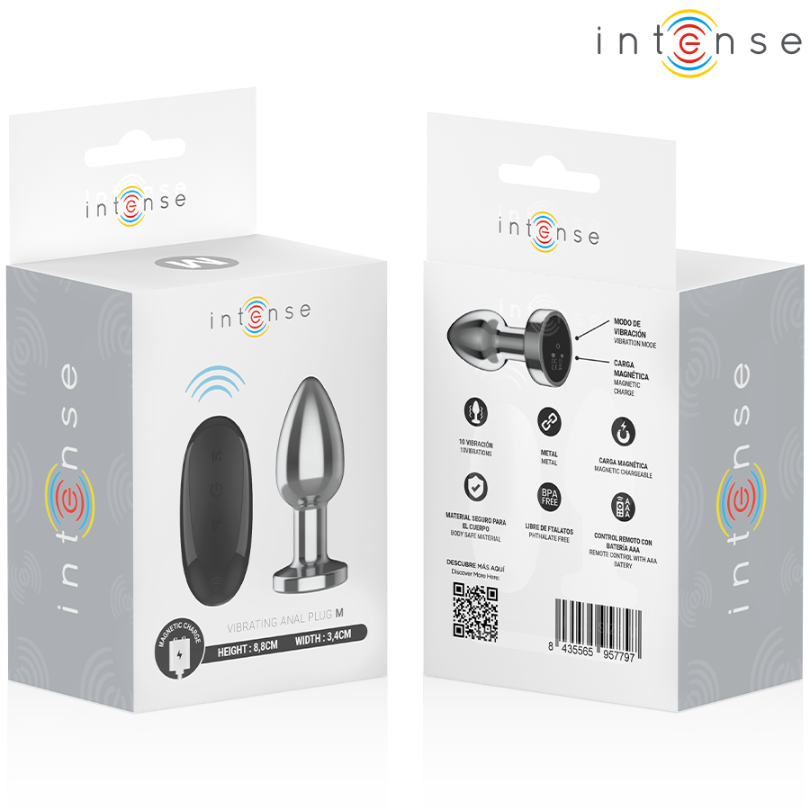 Intense Anal Plug Metal 10 Vibraciones Control Remoto Talla M