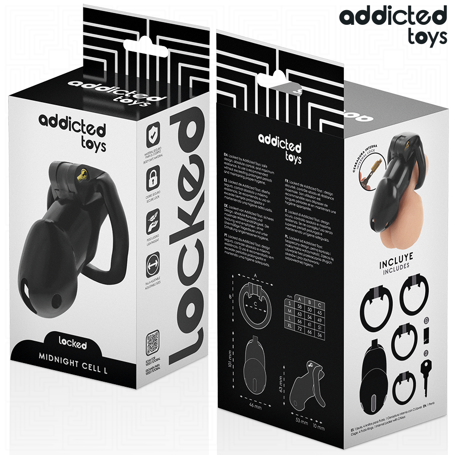 Jaula de Castidad Mindnight Cell Talla L - Acero Inoxidable y Plástico Seguro