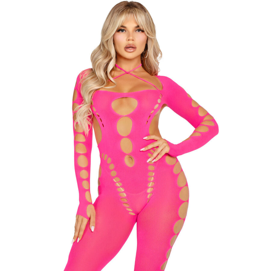 Bodystocking de Encaje Rosa Leg Avenue - Espalda Abierta Talla Única