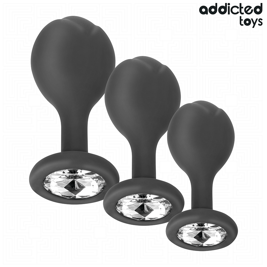 Set de 3 Plugs Anales de Silicona con Gema - ADDICTED TOYS