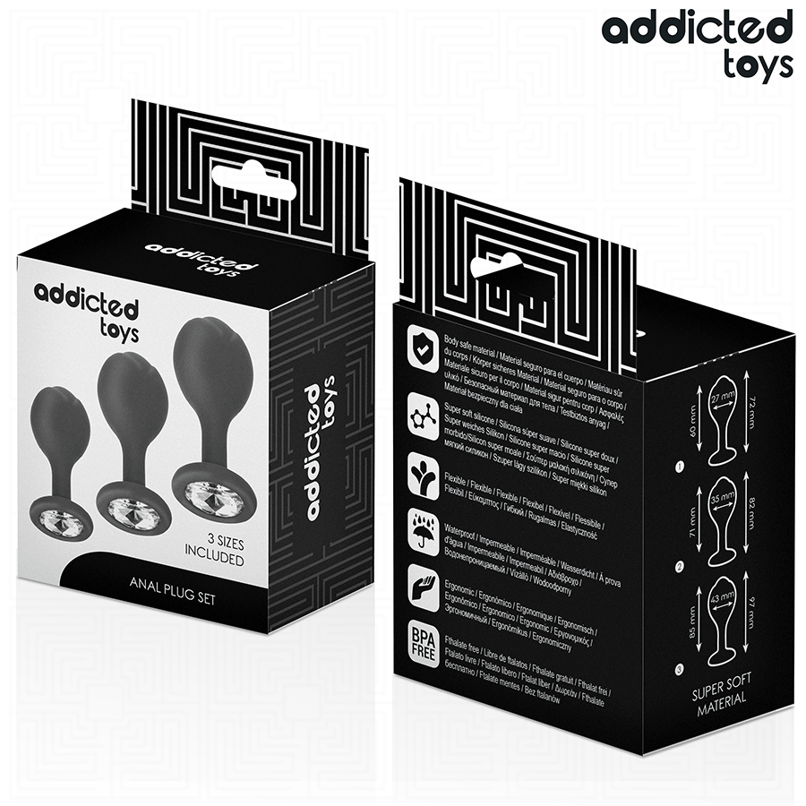 Set de 3 Plugs Anales de Silicona con Gema - ADDICTED TOYS