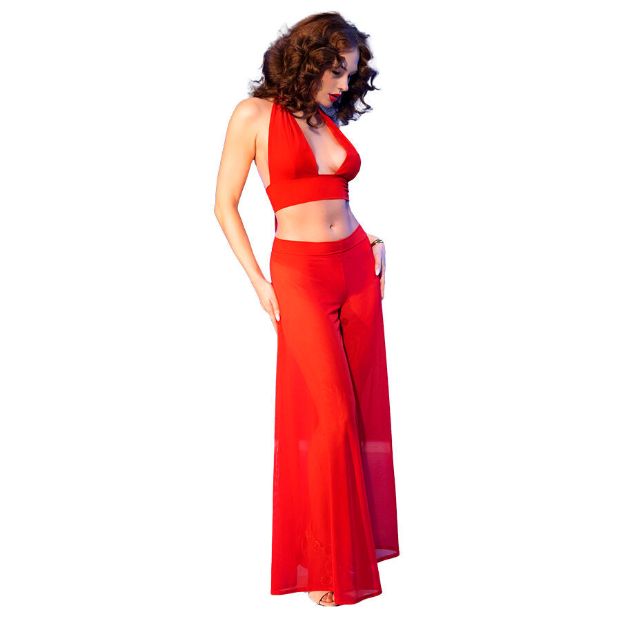 Chilirose CR 4857 Conjunto Lencería Rojo Top y Pantalones Talla M