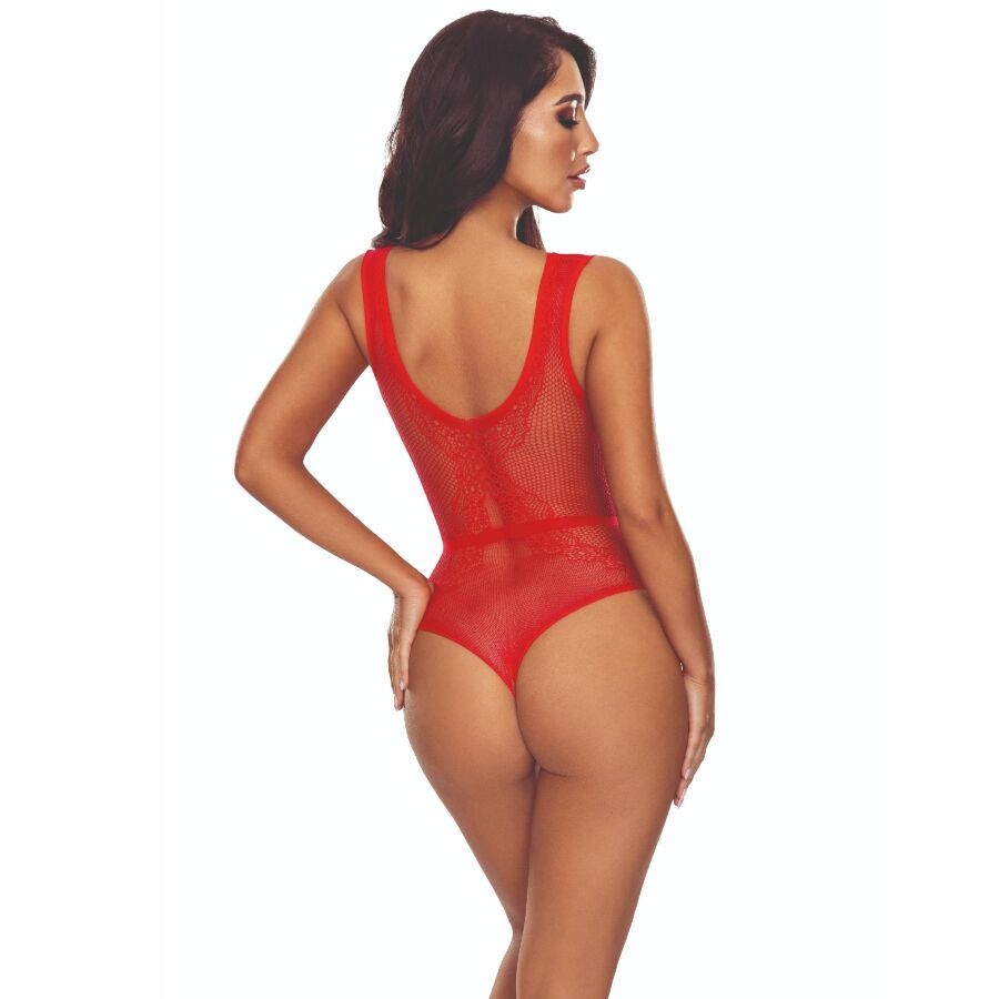 Bodystocking Grid Rojo Passion BS115 - Talla Única