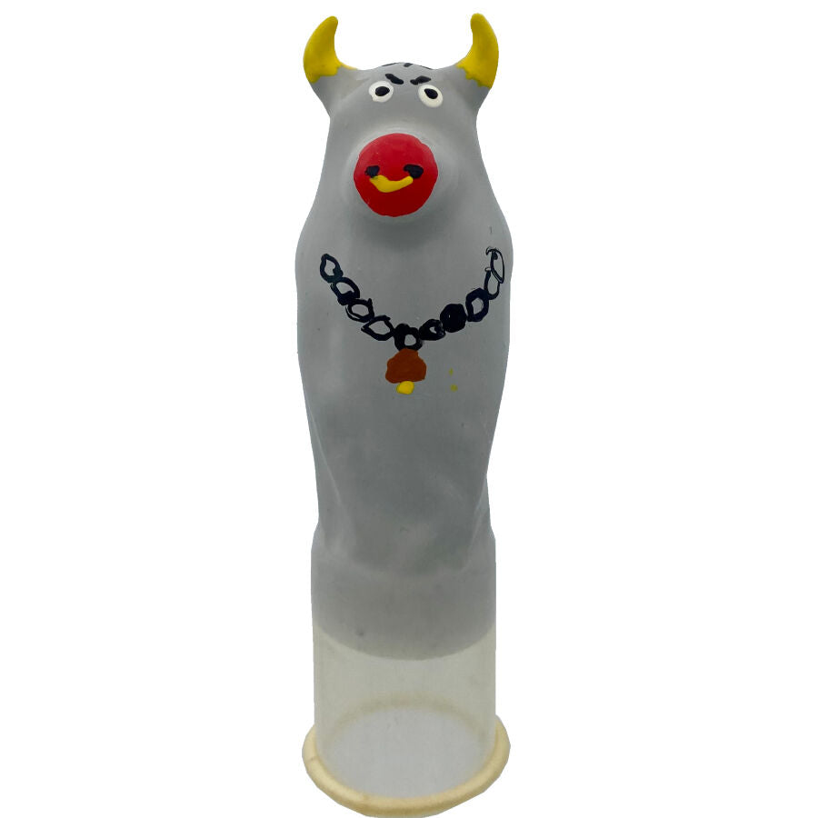 Condomerie Handpainted Novelty Condoms Grey Bull Model XL - Diseño Único Pintado a Mano