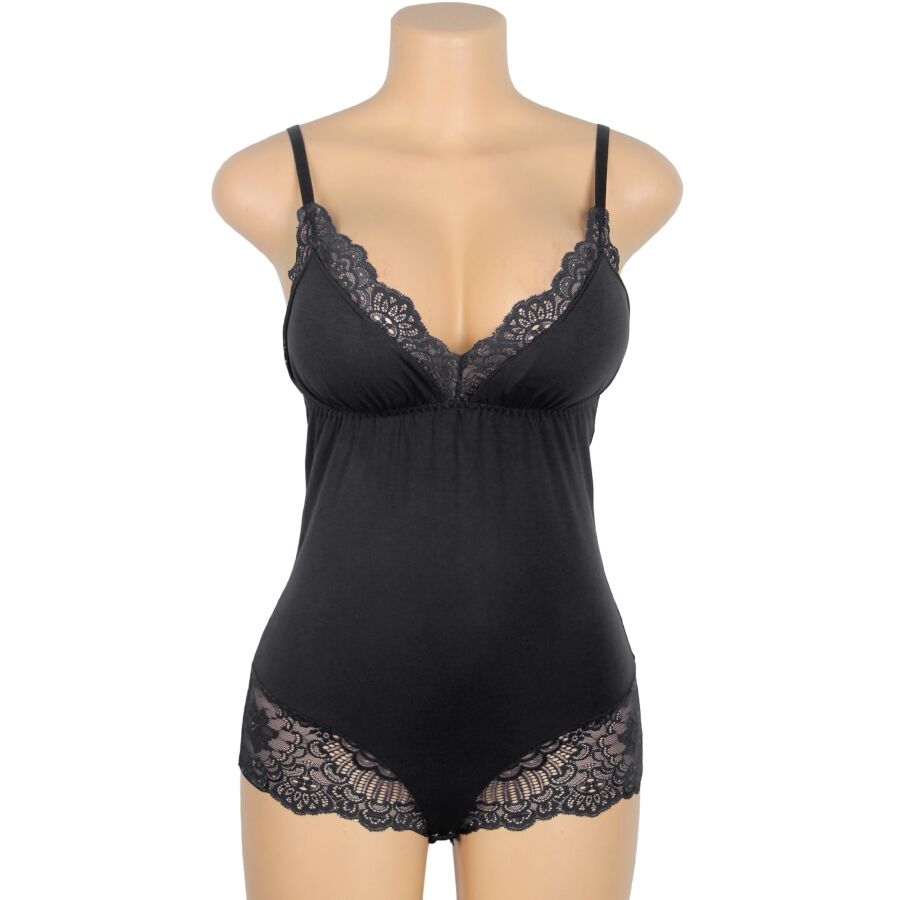 Teddy Black Floral Lace Subblime - Camisón Sensual con Encaje Beige S/M
