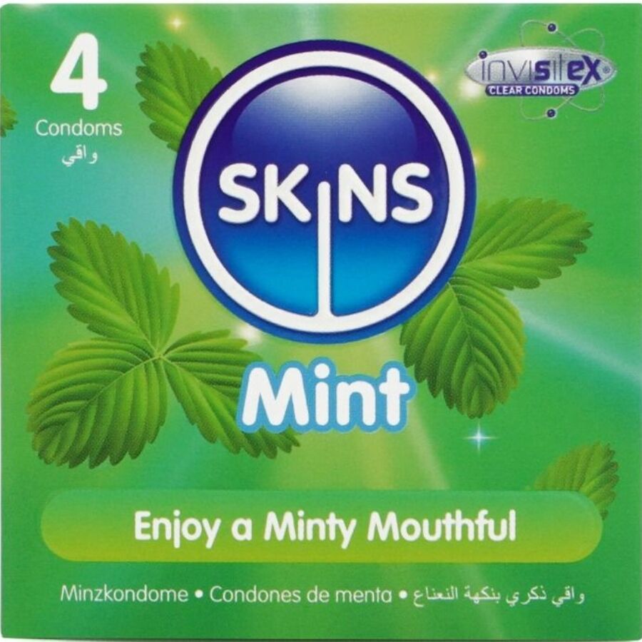 Skins Mint Premium Condoms Pack 4 - Preservativos con Sabor a Menta