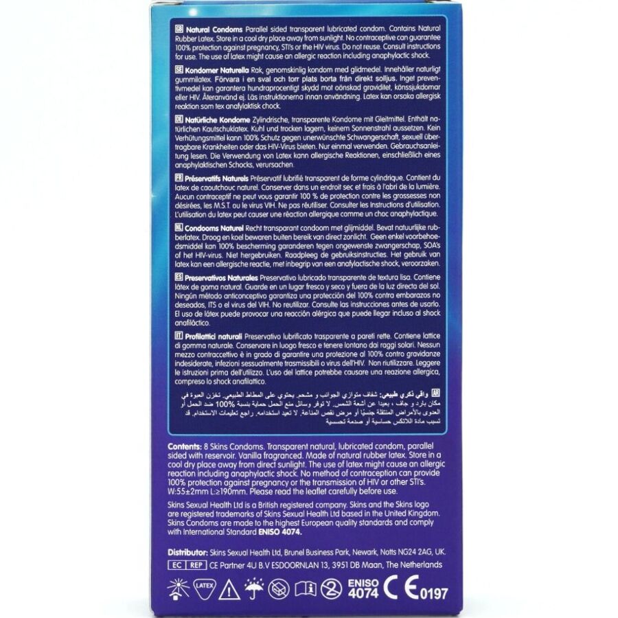 Skins Natural Premium Condoms Pack 8 - Preservativos de Látex Natural