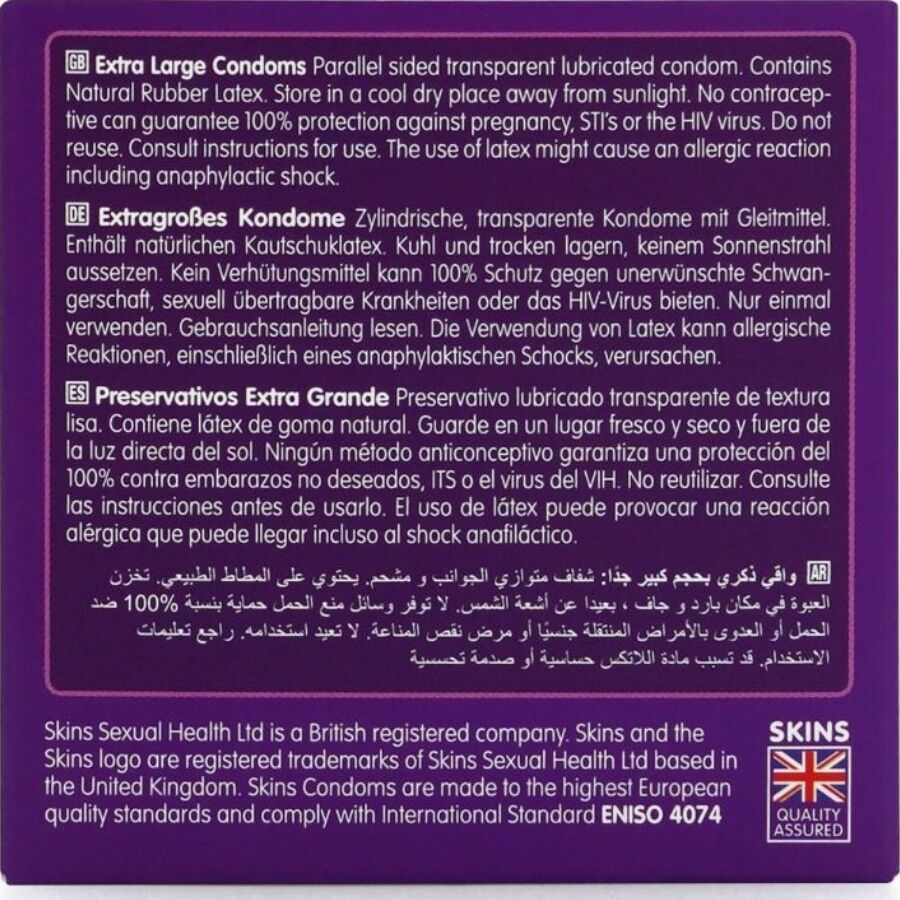 Skins Extra Large Premium Preservativos Latex XXL Pack 4