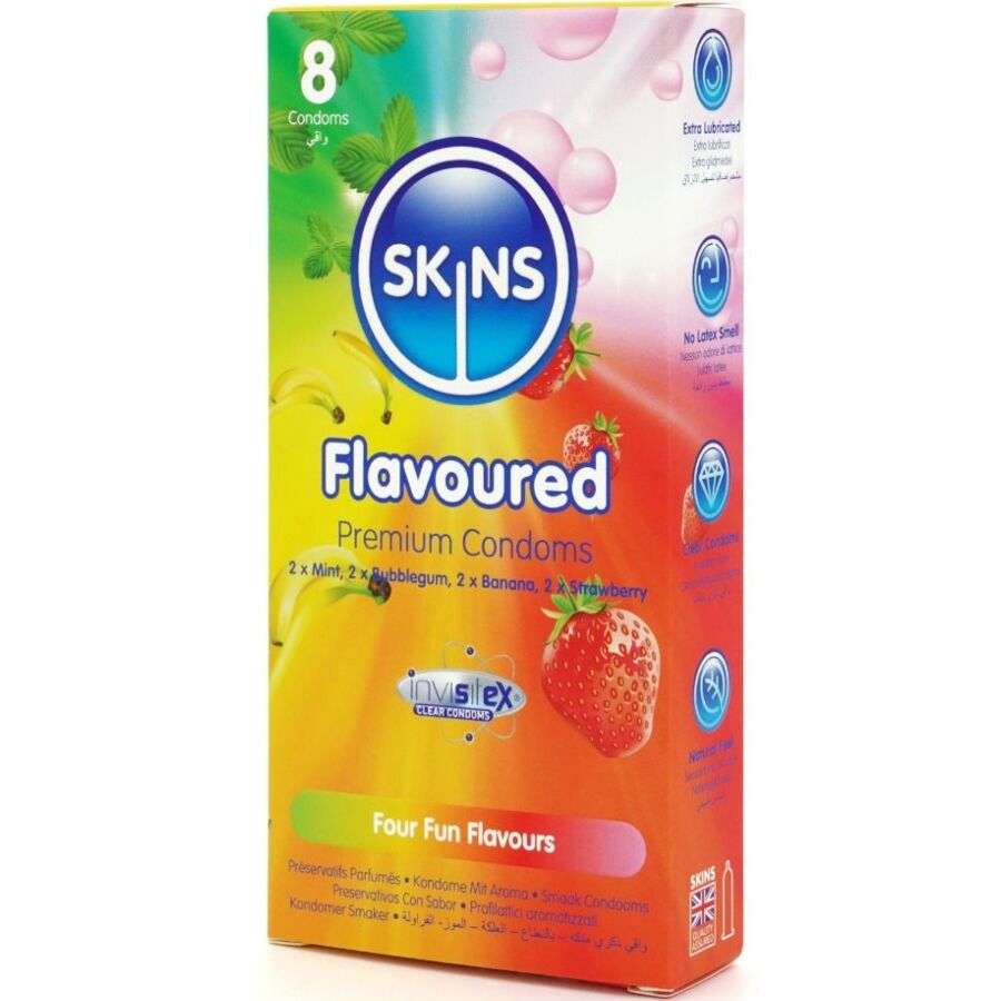 SKINS Multi Flavors Premium Condoms Pack 8 - Preservativos de Sabores