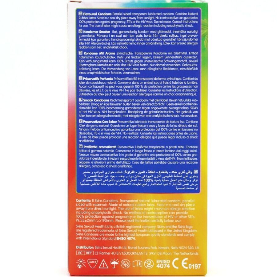 SKINS Multi Flavors Premium Condoms Pack 8 - Preservativos de Sabores
