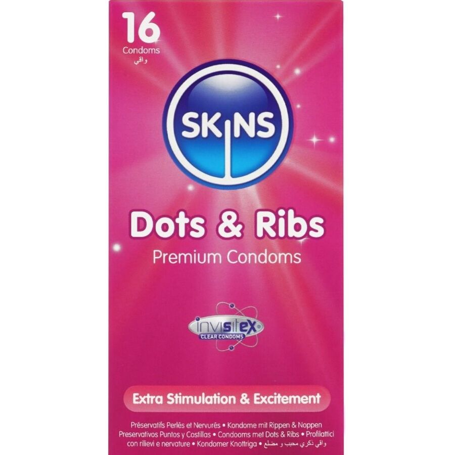 Skins Dots & Ribs Premium Condoms Pack 16 - Preservativos de Textura