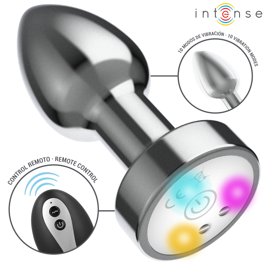 Intense Vibrating Metal Anal Plug S - Control Remoto y Luces LED
