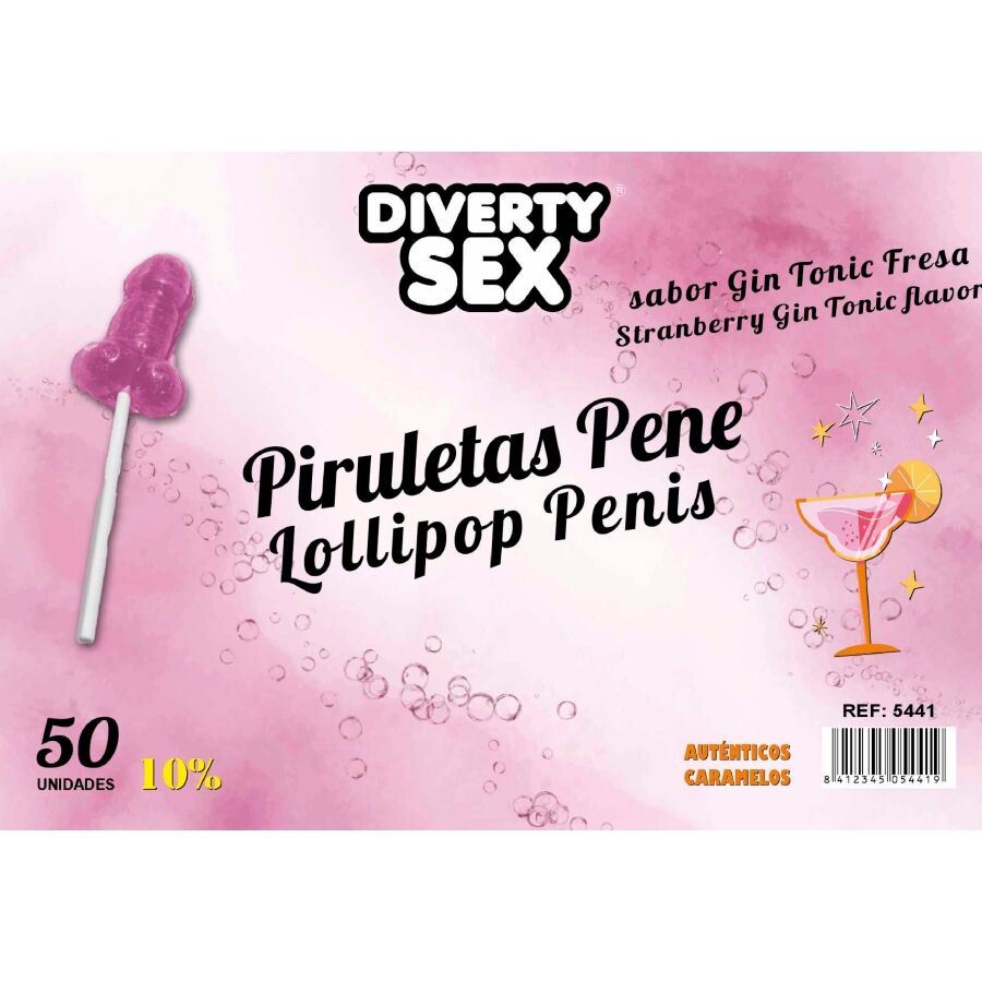 Diablo Goloso - 50 Chupetas Gin Tonic Fresa 10% Alcohol