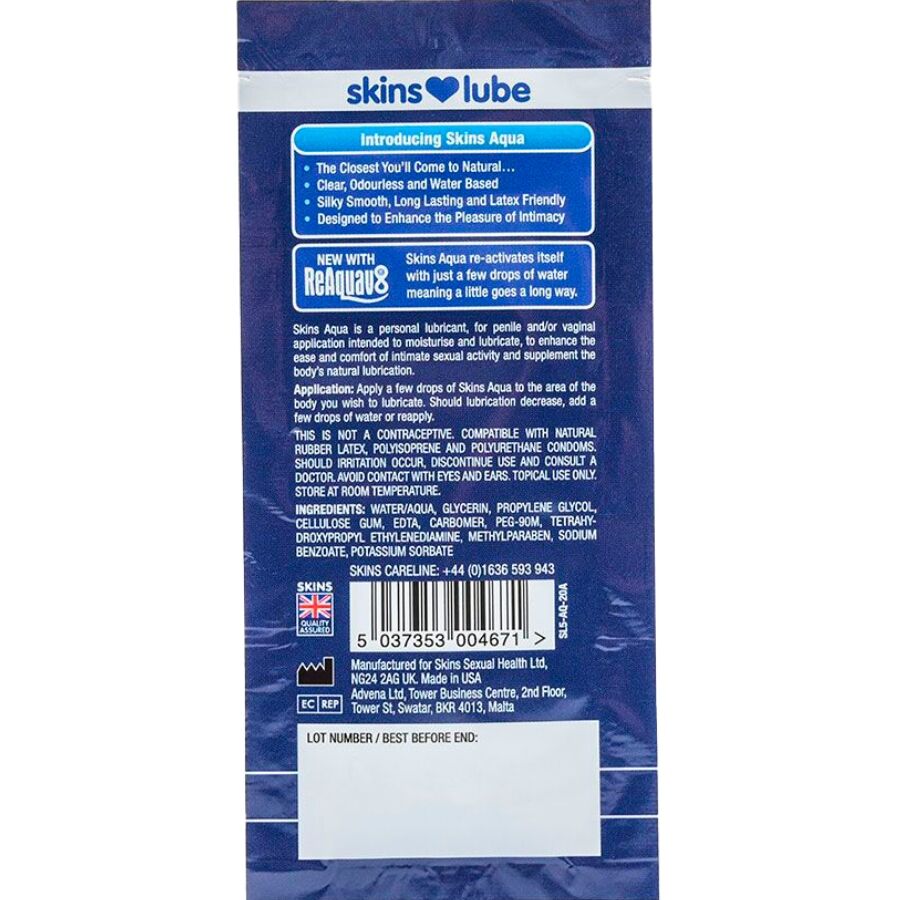 SKINS Aqua Lubricante a Base de Agua 5 ml