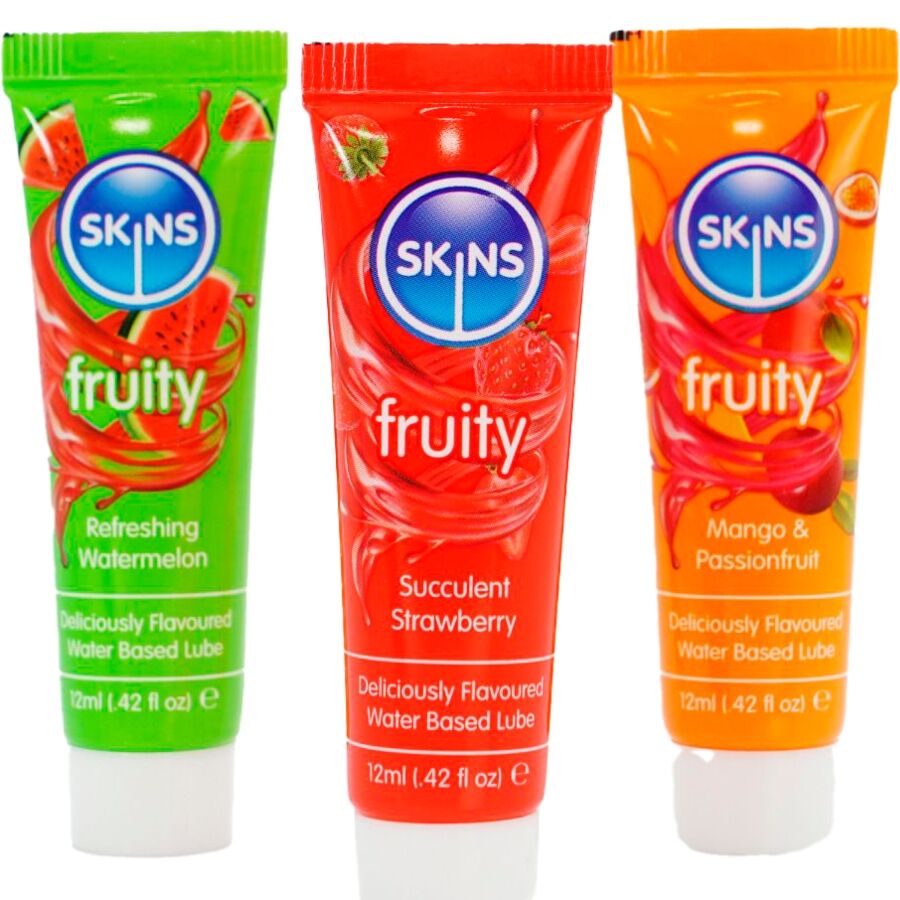 Skins Fruity Lubes Kit - 3 Lubricantes Sabor Sandía, Fresa y Mango 12ml