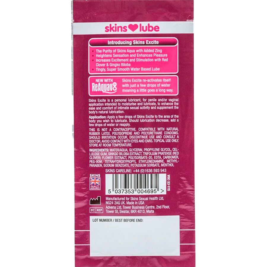SKINS Excite Lubricante a Base de Agua Monodosis 5 ml