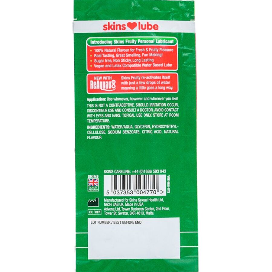 Lubricante Hidrosoluble Skins Sandía 5 ml - Monodosis