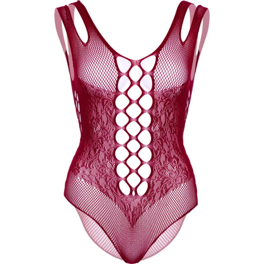 Leg Avenue Dangerous Curves Plus Bodysuit Burgundy 1X/2X - Teddy de Encaje y Red