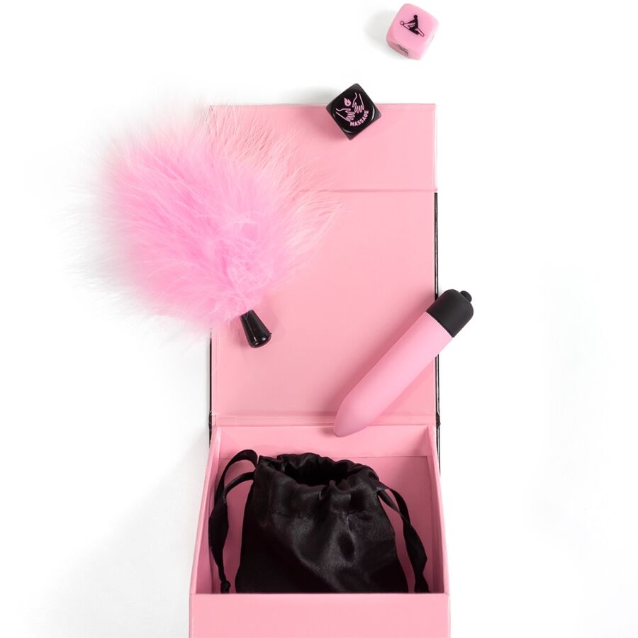 Secret Play Pleasures Box - Juego para parejas con dados, vibrador y pluma