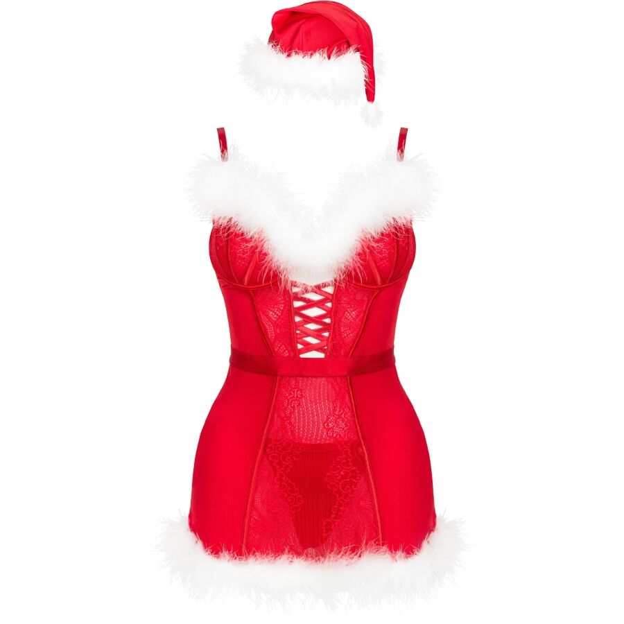 Livco Corsetti Fashion Agethe LC 90607 - Conjunto Chemise, Tanga y Gorro Navideño L/XL