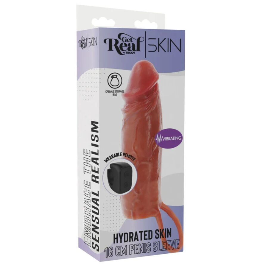 Get Real Hydrated Skin Silicone Vibrating Penis Sleeve Caramel 16 cm