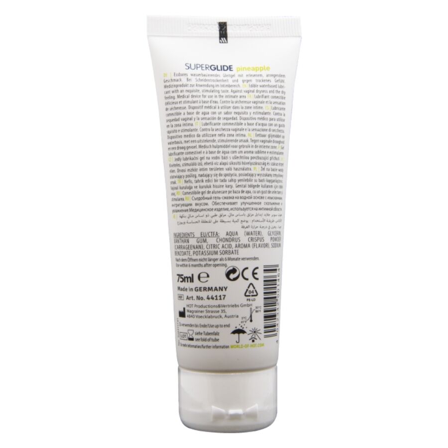 HOT Superglide Lubricante Comestible a Base de Agua Sabor Piña 75 ml