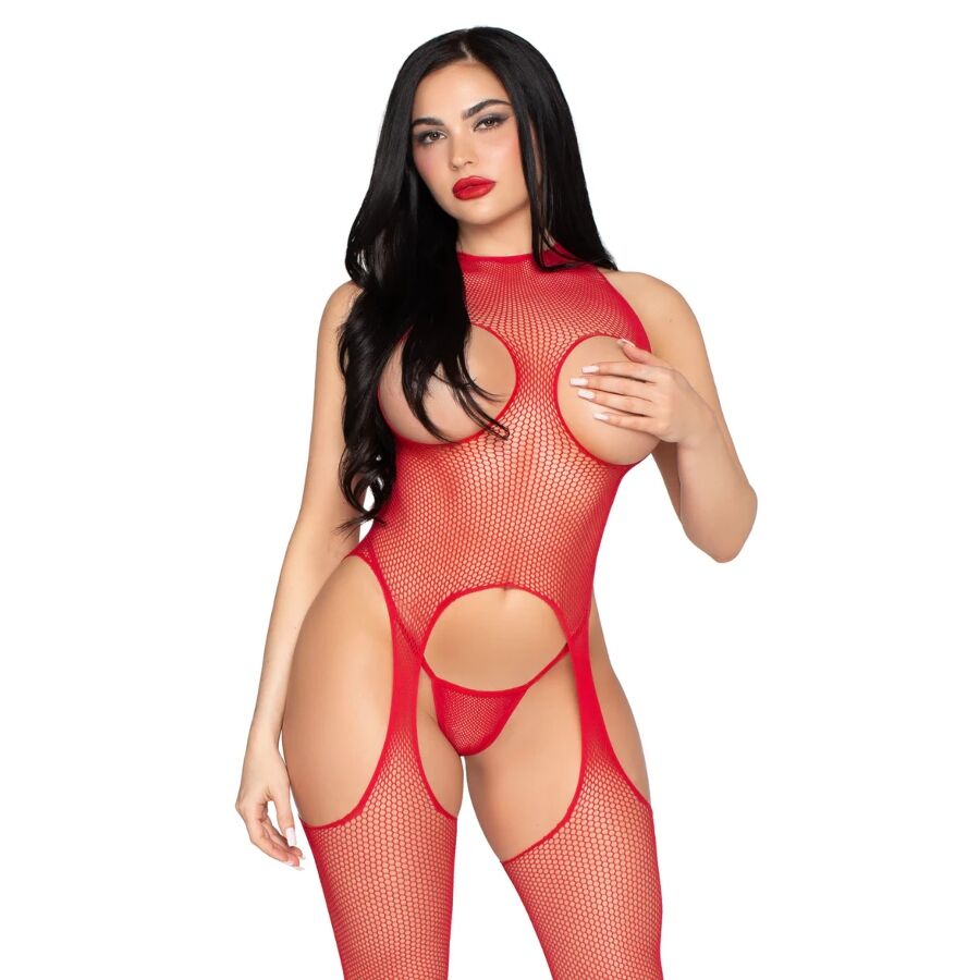 Leg Avenue Bodystocking sin Copas y Tanga Red - Talla Única