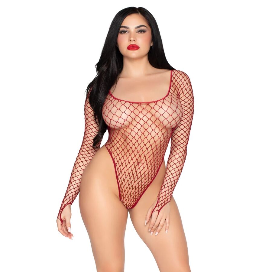 Leg Avenue Bodysuit Industrial Net High-Cut Rojo - Talla Única