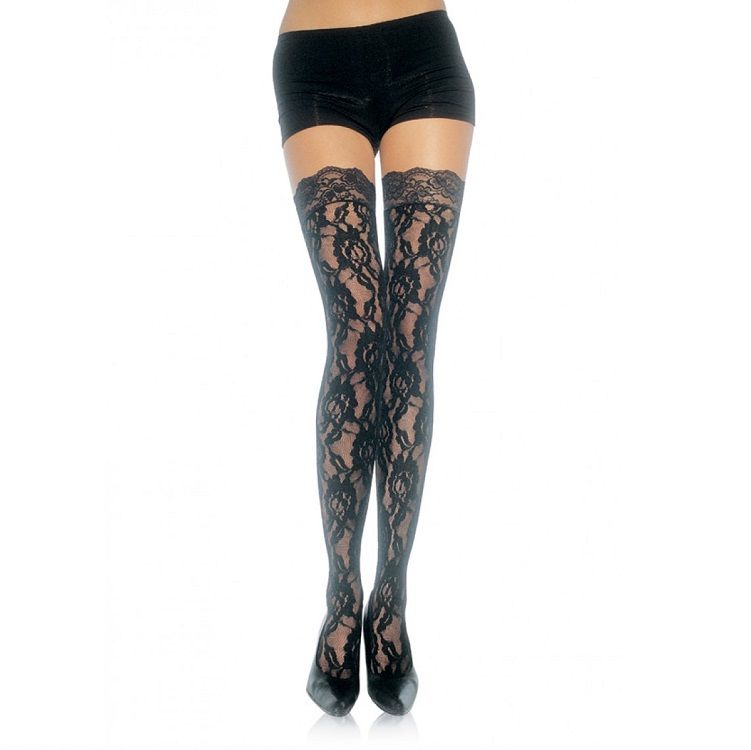 Leg Avenue Floral Lace Stockings - Medias Autoadherentes de Encaje