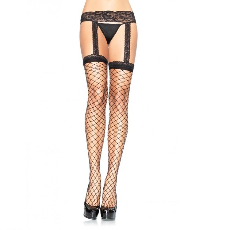 Medias de Red Leg Avenue con Ligero de Encaje Negro