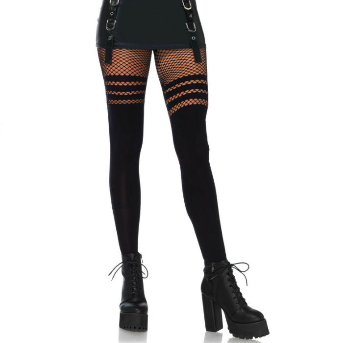 Leg Avenue Pantyhose Opaco con Rayas Fishnet - Talla Única