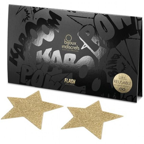 Bijoux Indiscrets Flash Golden Star - Adhesivos Decorativos para Pecho