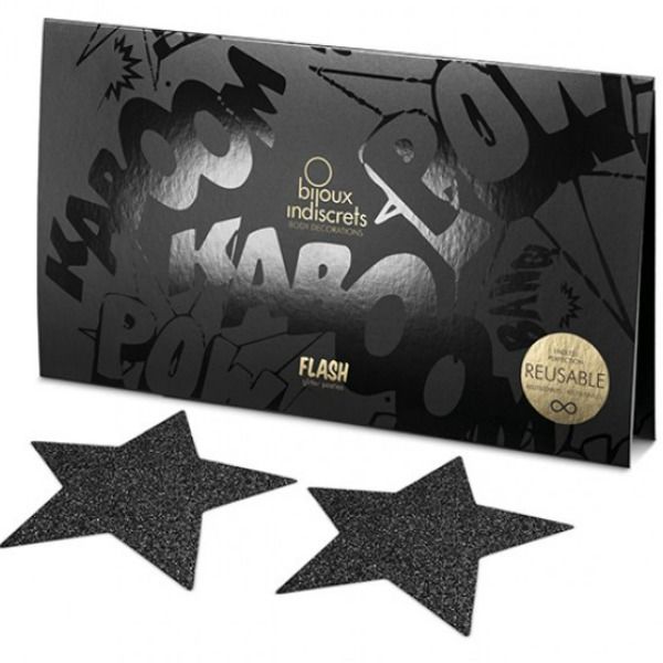 Bijoux Indiscrets Flash Black Star Nipple Caps - Cubrepezones Diseño Estrella