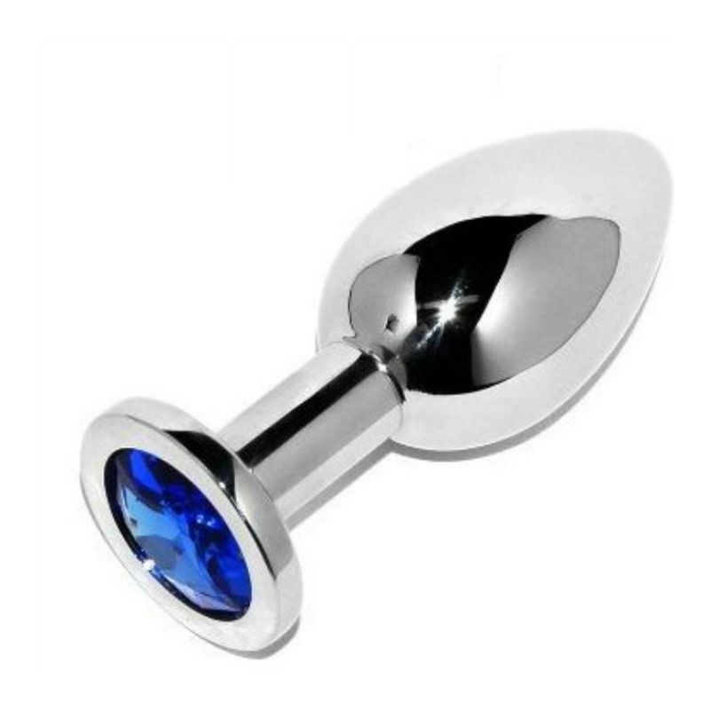 Metal Hard Anal Plug Diamond Blue Small - 5.71cm